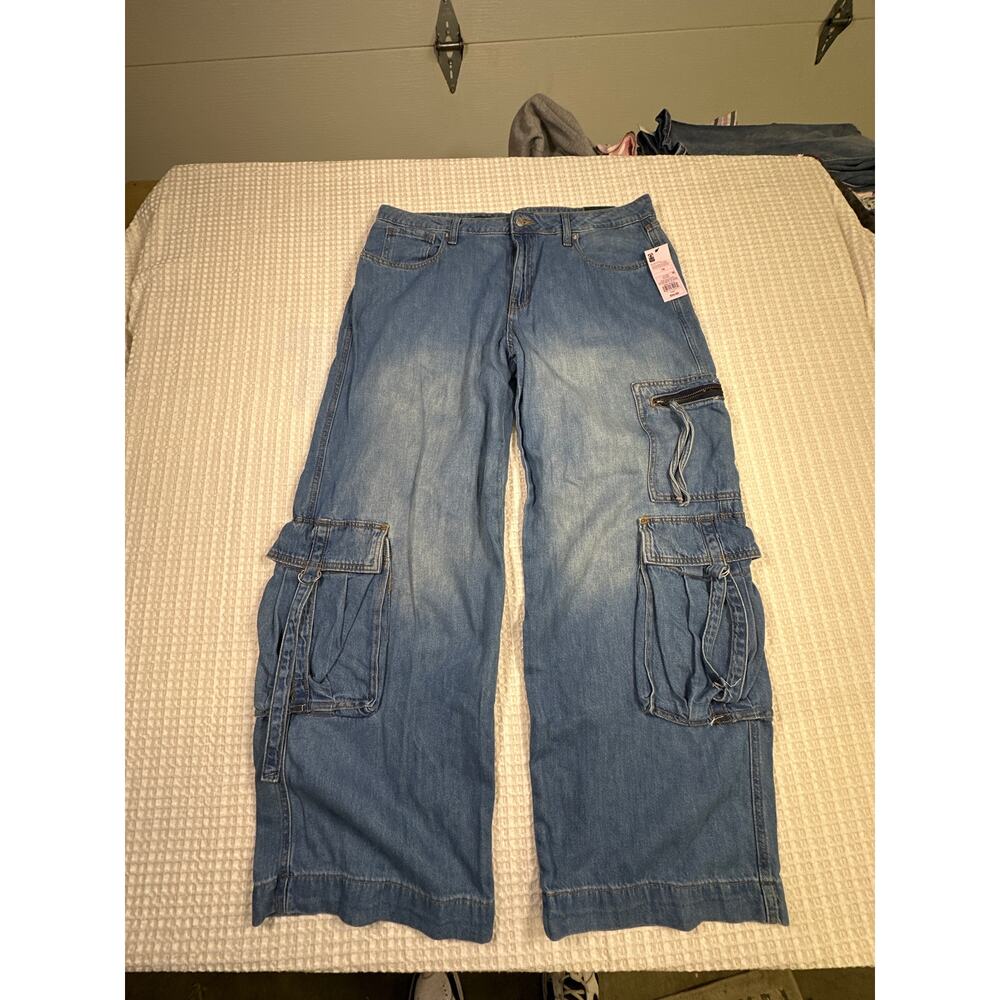 Wild Fable Wide Leg Cargo Jeans Denim Baggy Y2K Streetwear Utility Pants Size 14